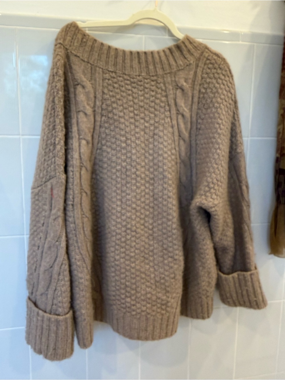 Abercrombie & Fitch Taupe-Brown Cable Knit Button Front Cardigan - Picture 3 of 4